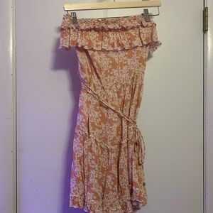 Floral Off-Shoulder Mini Dress in Peach